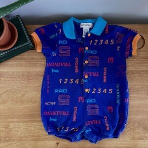 Vintage 90s Gymboree Rainbow Tag Cycling Romper Bubble One Piece Blue Rare XS